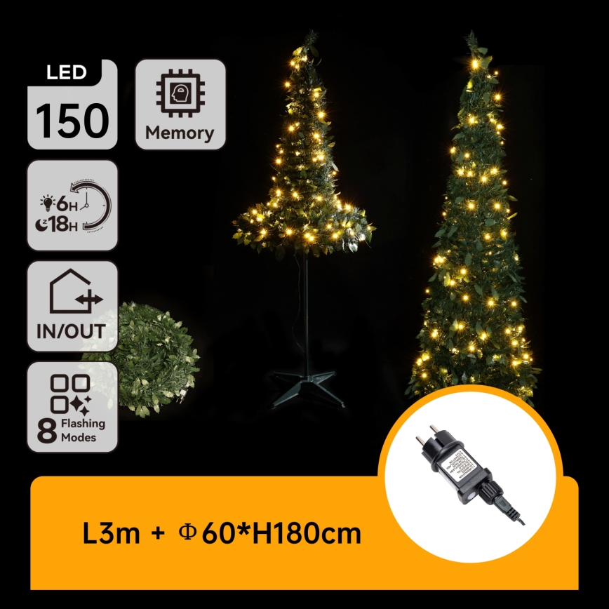 Aigostar - Sapin de Noël LED d'extérieur 150 LED, 1,8 m, IP44, vert, blanc chaud