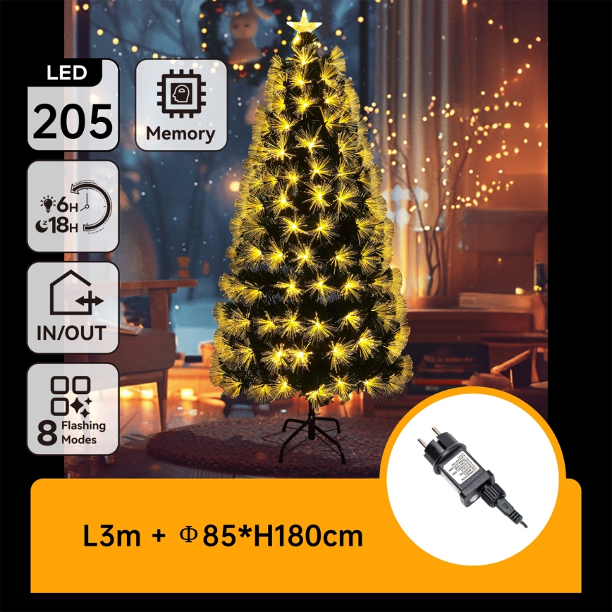 Aigostar - Sapin de Noël LED d'extérieur 205 LED/8 fonctions 180cm IP44 blanc chaud