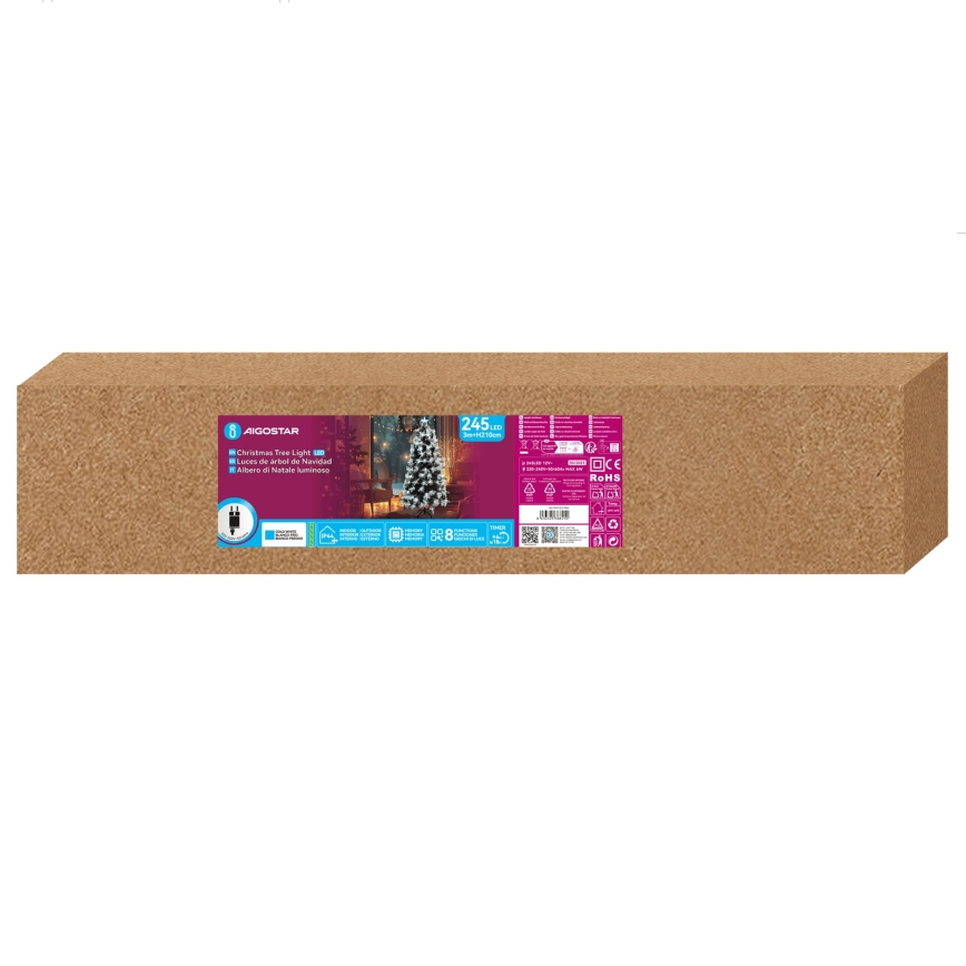 Aigostar - Sapin de Noël extérieur LED 245 LED / 8 fonctions 2,1 m IP44 blanc froid