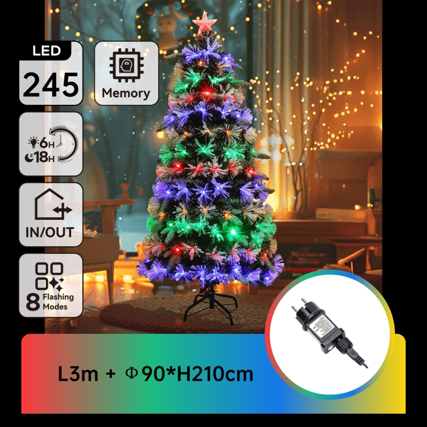 Aigostar - Sapin de Noël LED d'extérieur 245xLED/8 fonctions 2,1 m IP44 multicolore