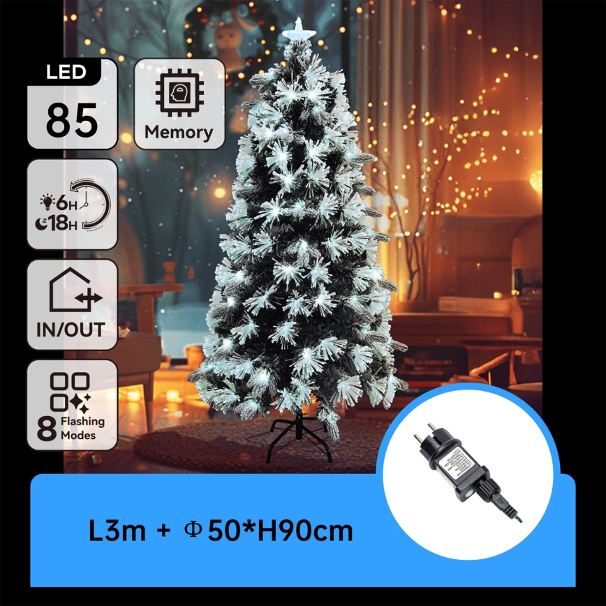 Aigostar - Sapin de Noël LED d'extérieur 85 LED/8 fonctions 0,9 m IP44 blanc froid