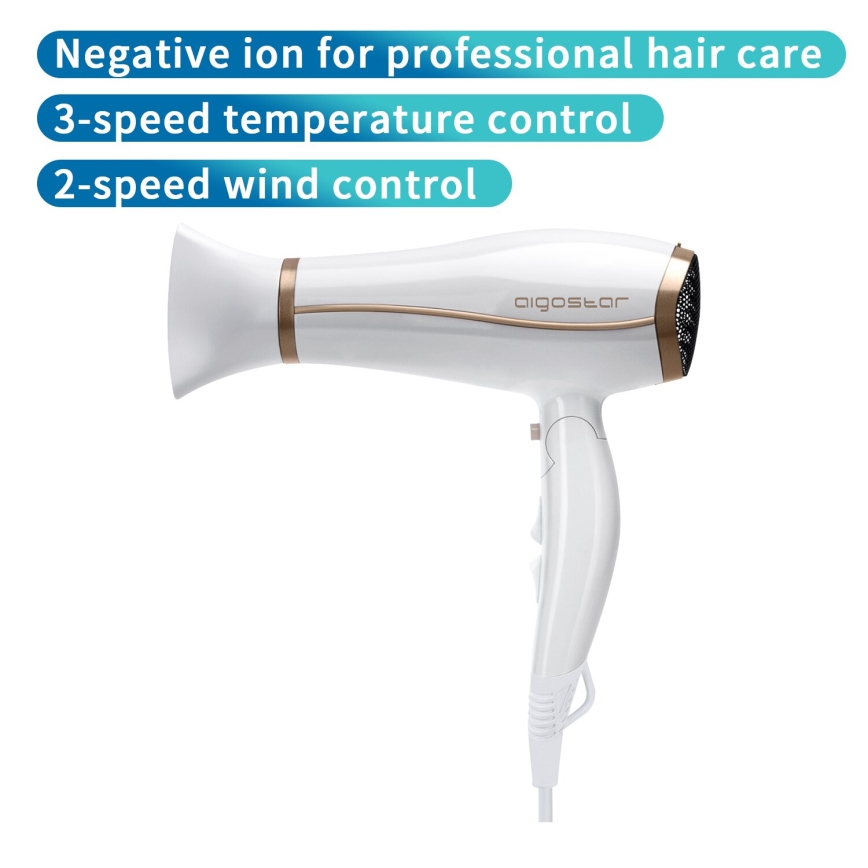 Aigostar - Sèche-cheveux avec ionisateur 2200W/230V blanc