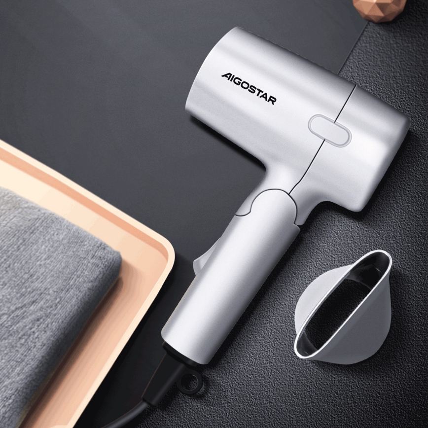 Aigostar - Sèche-cheveux de voyage 1200W/230V argent