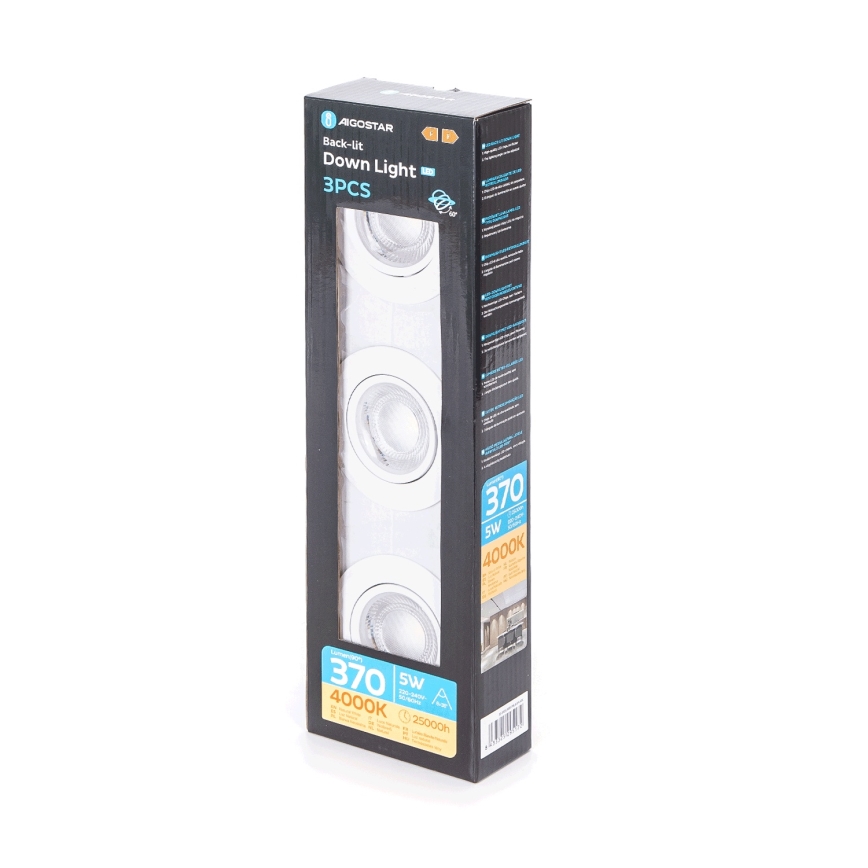 Aigostar - SET de 3 spots LED encastrés LED/5W/230V 4000K diamètre 8,5 cm blanc