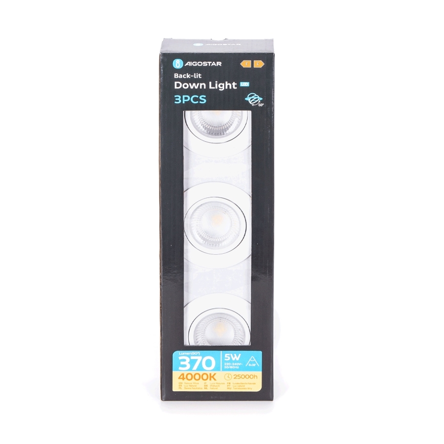 Aigostar - SET de 3 spots LED encastrés LED/5W/230V 4000K diamètre 8,5 cm blanc