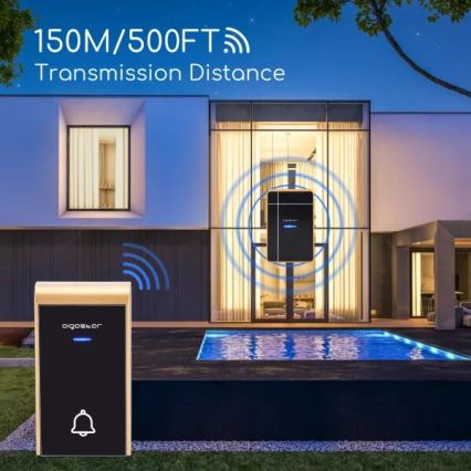 Aigostar - Sonnette sans fil 3xAA/12V IP44 noir/cuivre