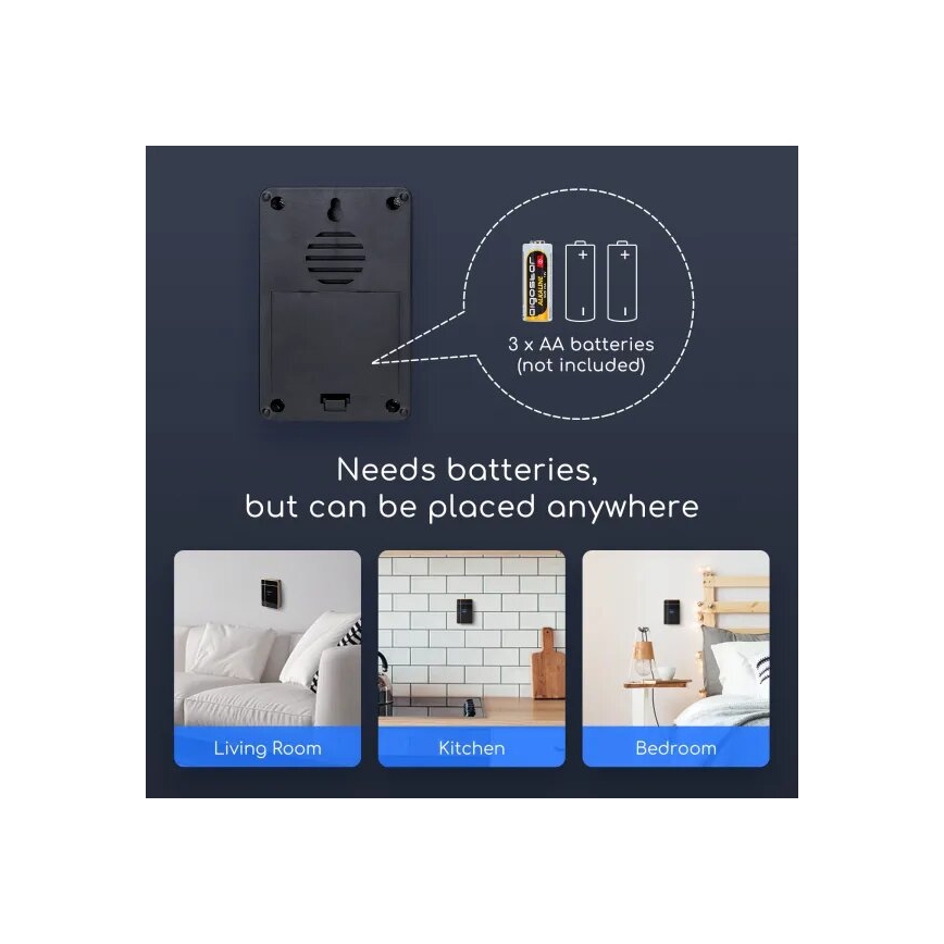 Aigostar - Sonnette sans fil 3xAA/12V IP44 noir/cuivre