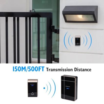 Aigostar - Sonnette sans fil 3xAA/12V IP44 noir/cuivre