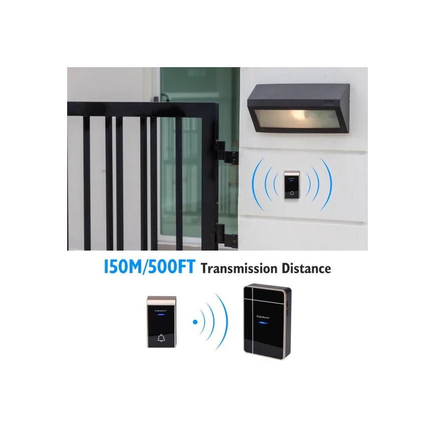 Aigostar - Sonnette sans fil 3xAA/12V IP44 noir/cuivre