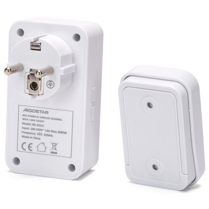 Aigostar - Sonnette sans fil à brancher 1Z 230V IPX4 blanc