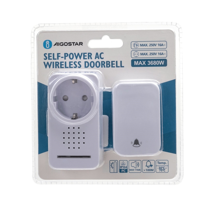 Aigostar - Sonnette sans fil à brancher 1Z 230V IPX4 blanc