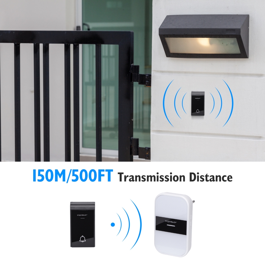 Aigostar - Sonnette sans fil à brancher 230V/12V IP44 blanc/noir