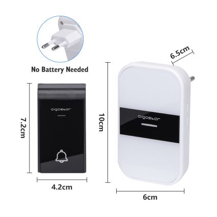 Aigostar - Sonnette sans fil à brancher 230V/12V IP44 blanc/noir
