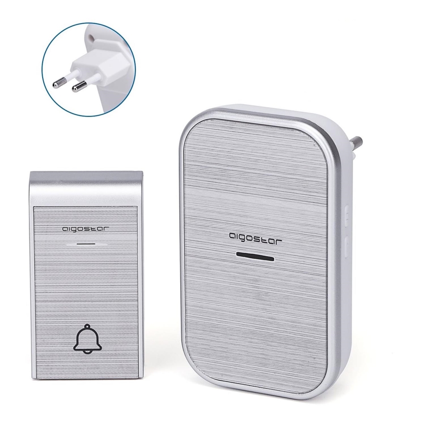 Aigostar - Sonnette sans fil à brancher 230V/12V IP44 argent