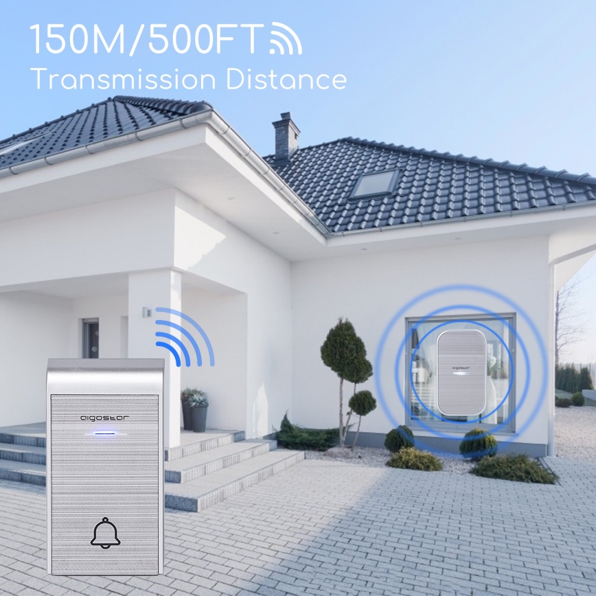 Aigostar - Sonnette sans fil à brancher 230V/12V IP44 argent