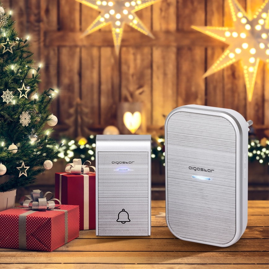 Aigostar - Sonnette sans fil à brancher 230V/12V IP44 argent