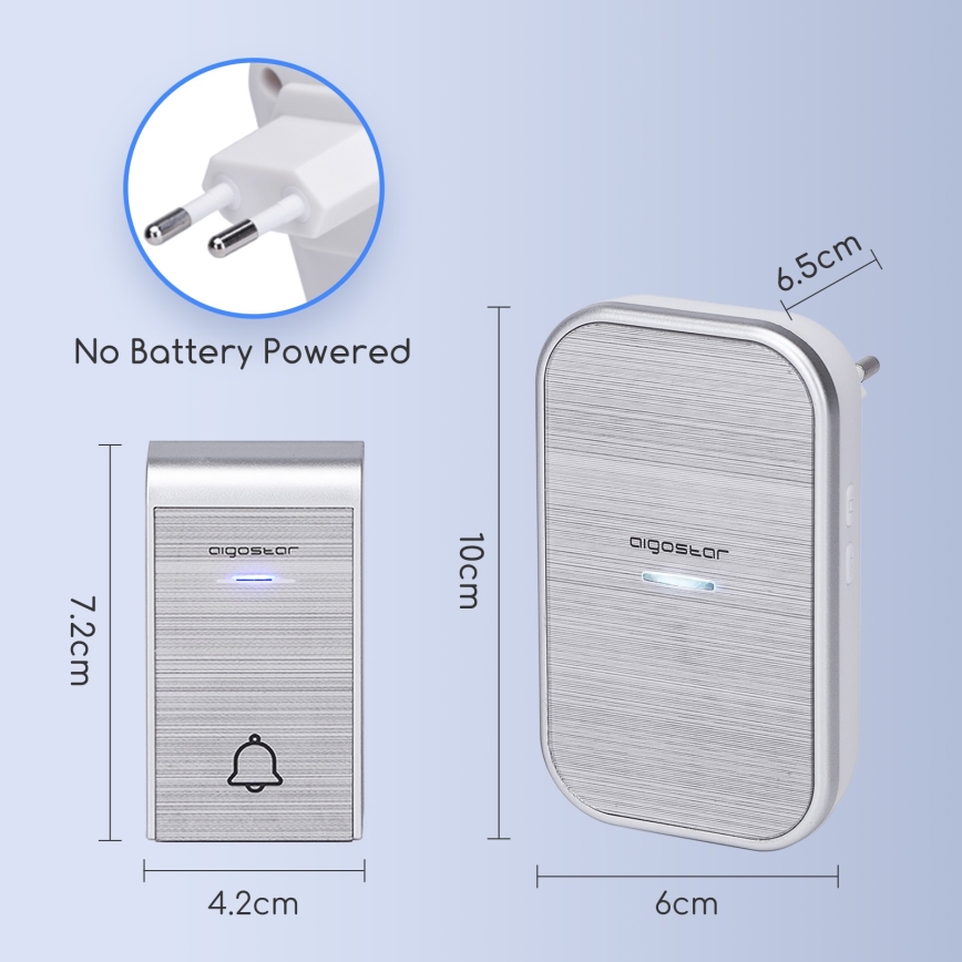 Aigostar - Sonnette sans fil à brancher 230V/12V IP44 argent