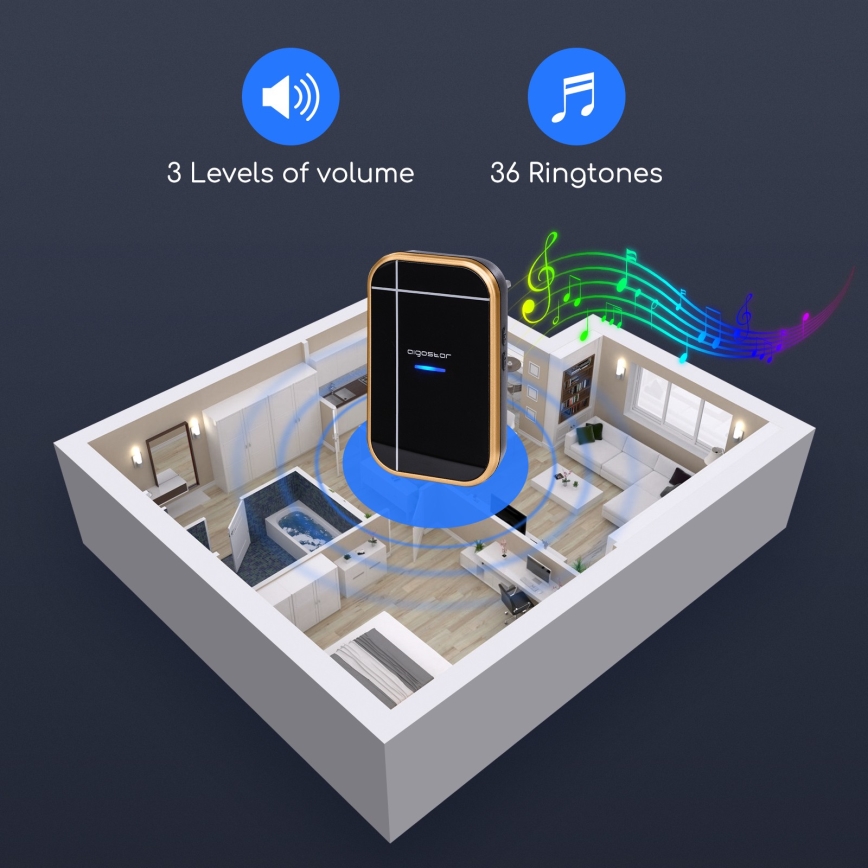 Aigostar - Sonnette sans fil à brancher sur prise 230V/12V IP44 noire