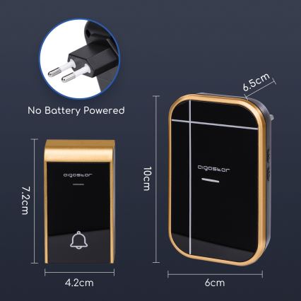 Aigostar - Sonnette sans fil à brancher sur prise 230V/12V IP44 noire