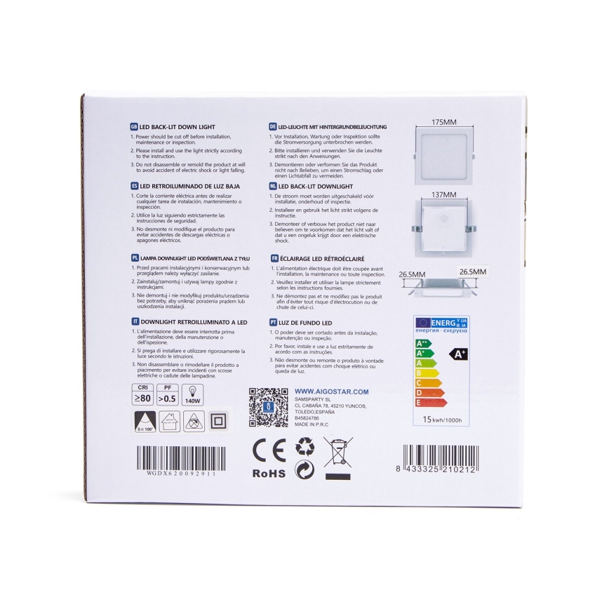 Aigostar - Spot encastrable LED/15W/230V 17,5x17,5 cm 3000K blanc