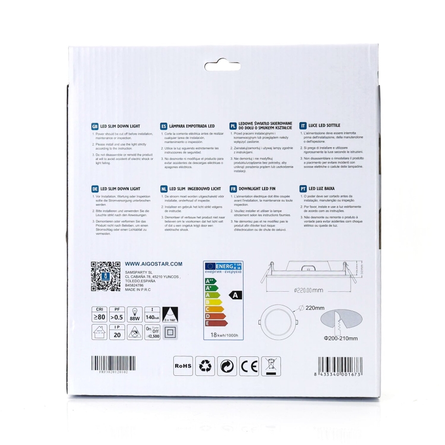 Aigostar - Spot encastrable ULTRATHIN LED/18W/230V 4000K blanc