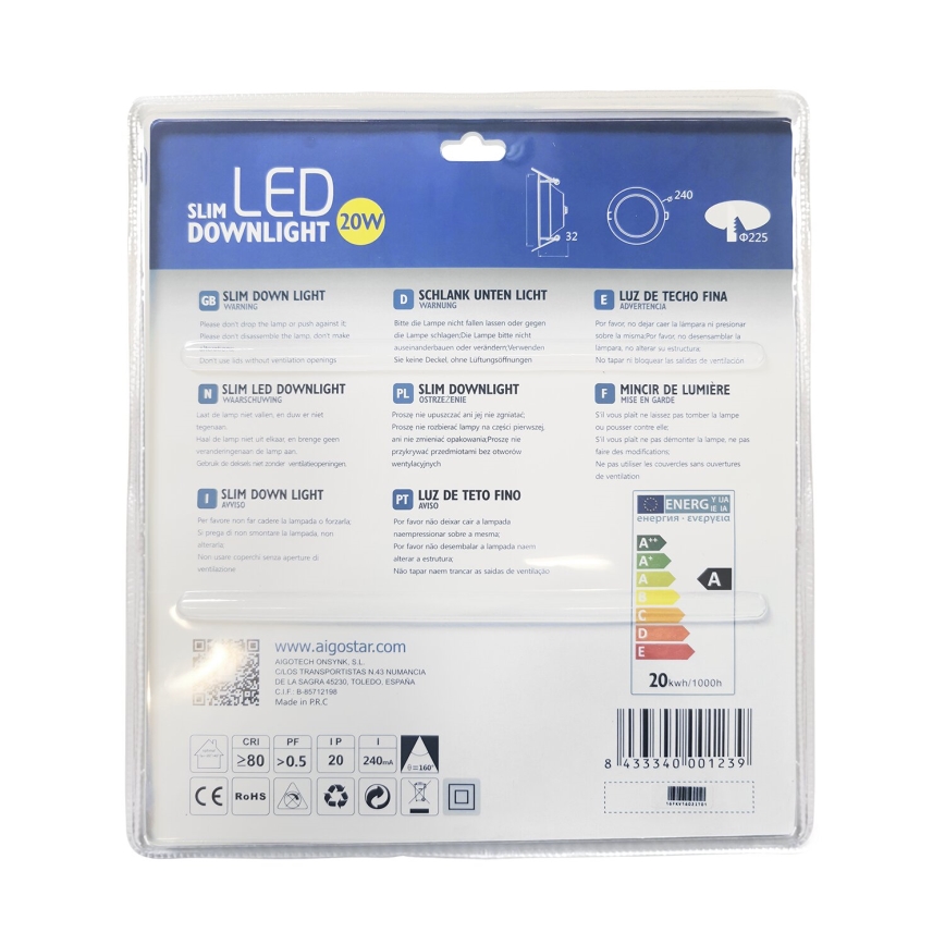 Aigostar - Spot encastrable ULTRATHIN LED/20W/230V 3000K chrome mat
