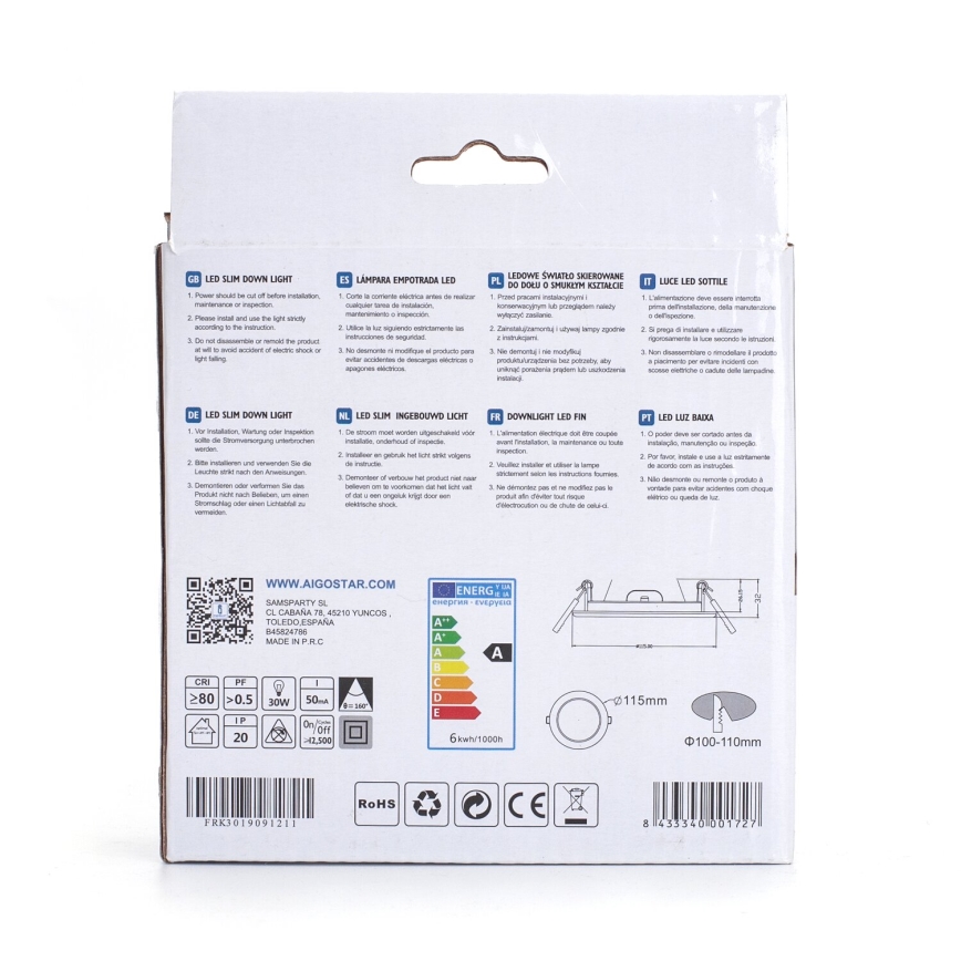 Aigostar - Spot encastrable ULTRATHIN LED/6W/230V 3000K blanc