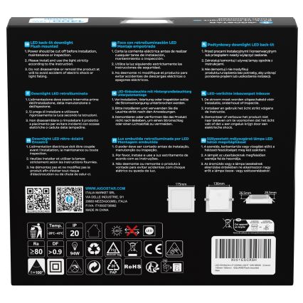 Aigostar - Spot LED encastré LED/12W/230V 6500K 17,5x17,5 cm blanc