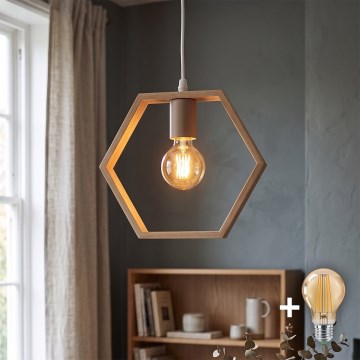 Aigostar - Suspension LED en bois sur câble, 1 x E27, 9 W, 230 V, 2200 K, pin
