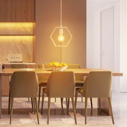 Aigostar - Suspension LED en bois sur câble, 1 x E27, 9 W, 230 V, 2200 K, pin