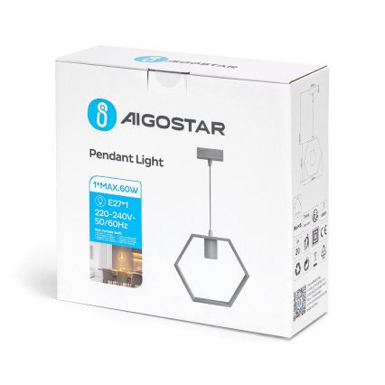 Aigostar - Suspension LED en bois sur câble, 1 x E27, 9 W, 230 V, 2200 K, pin