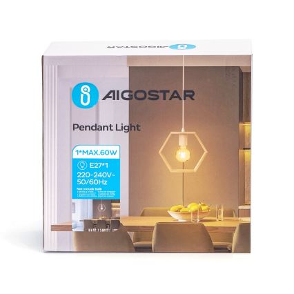 Aigostar - Suspension LED en bois sur câble, 1 x E27, 9 W, 230 V, 2200 K, pin