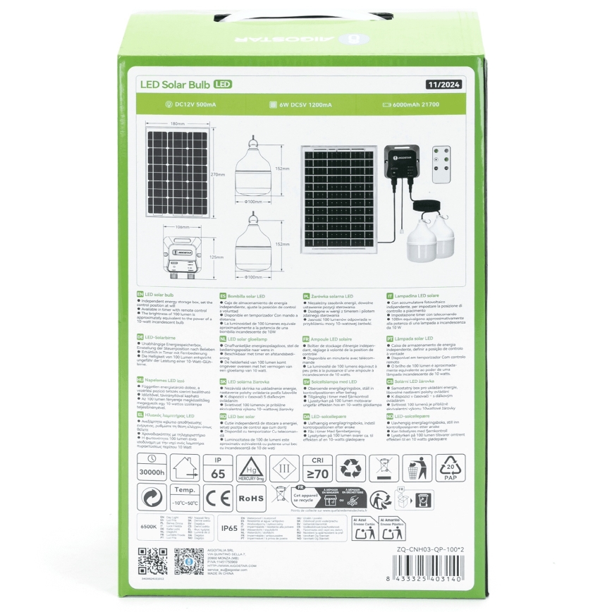 Aigostar - Suspension solaire 2xLED/35W/12V 6000 mAh 6500K d. 10 cm + Télécommande