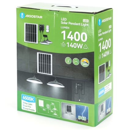 Aigostar - Suspension solaire 2xLED/70W/12V 12000 mAh 6500K d. 23,5 cm + Télécommande