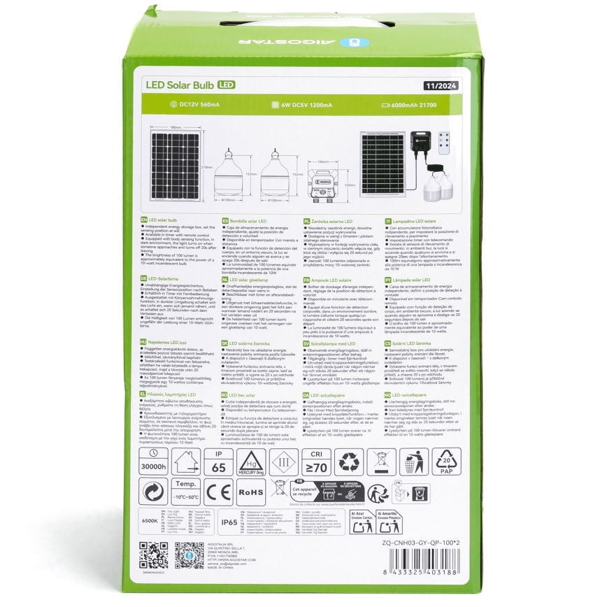Aigostar - Suspension solaire avec détecteur 2xLED/35W/12V 6000 mAh 6500K d. 10 cm + Télécommande