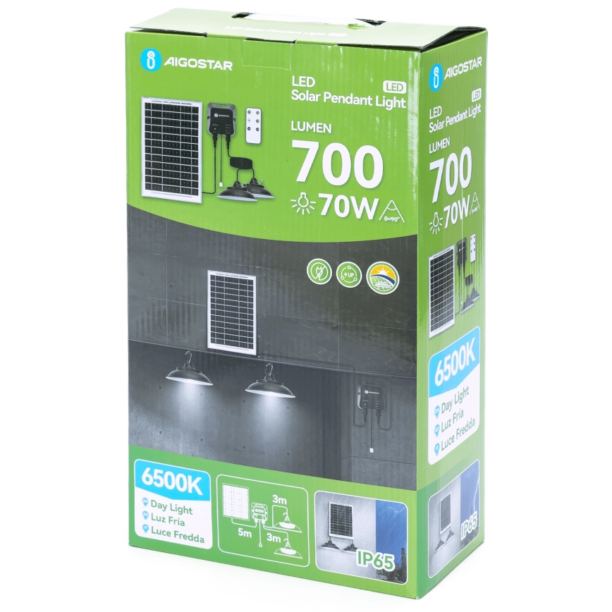 Aigostar - Suspension solaire avec détecteur 2xLED/35W/12V 6000 mAh 6500K d. 15 cm + Télécommande