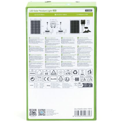 Aigostar - Suspension solaire avec détecteur 2xLED/35W/12V 6000 mAh 6500K d. 15 cm + Télécommande