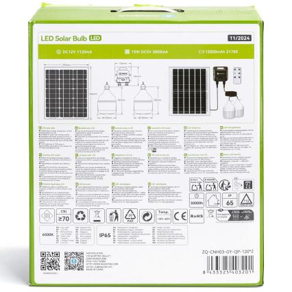 Aigostar - Suspension solaire avec détecteur 2xLED/70W/12V 12000 mAh 6500K d. 12 cm + Télécommande