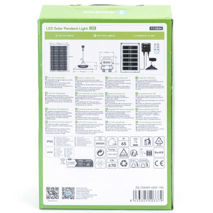 Aigostar - lustre solaire LED, 35W/12V, 3000 mAh, 6500K, IP65, Ø 15 cm + télécommande