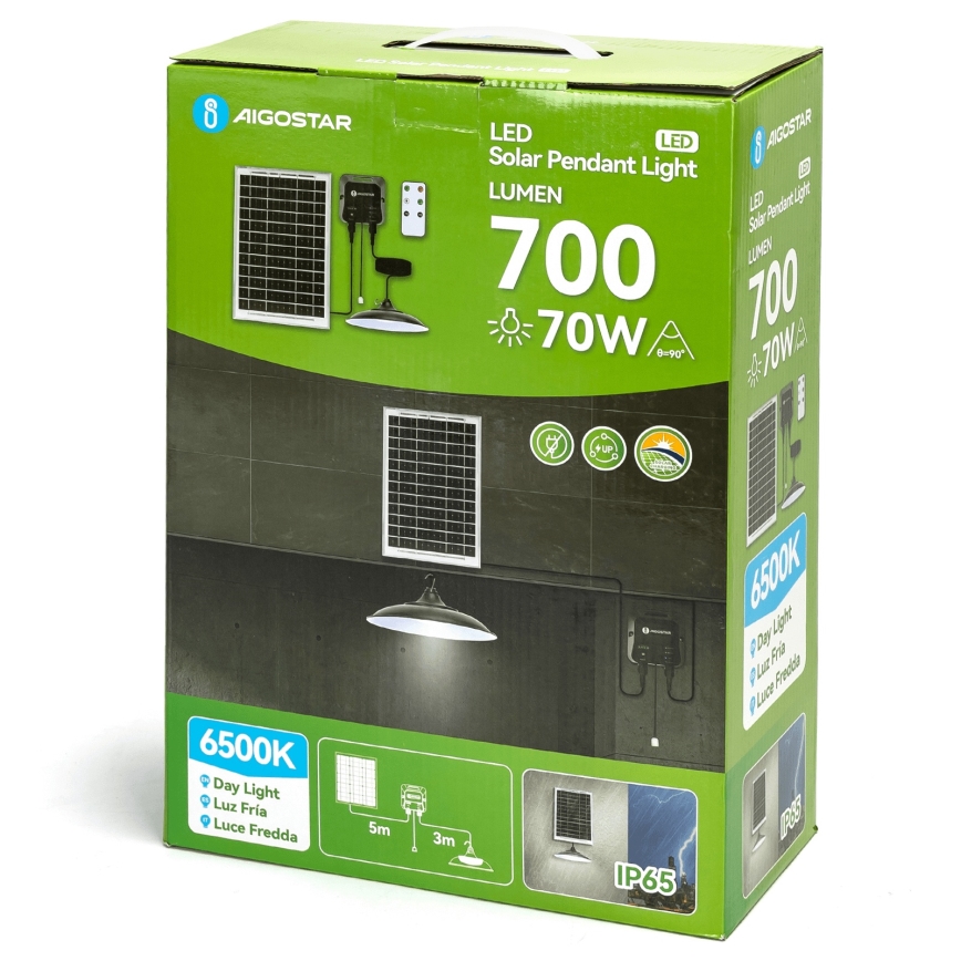 Aigostar - Suspension solaire LED/70W/12V 6000 mAh 6500K d. 23,5 cm + Télécommande