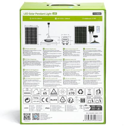 Aigostar - Suspension solaire LED/70W/12V 6000 mAh 6500K d. 23,5 cm + Télécommande