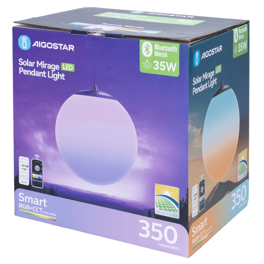 Aigostar - Suspension solaire RGB à intensité variable MESH LED/5W/3,7V 8000 mAh 2700K-6500K IP65 d. 30 cm
