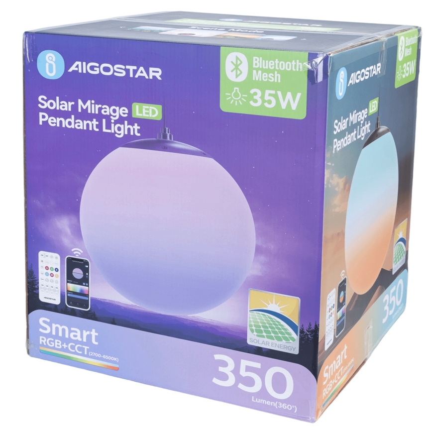 Aigostar - LED RGB Suspension solaire à intensité variable MESH LED/35W/3,7V 8000 mAh 2700K-6500K IP65 d. 50 cm