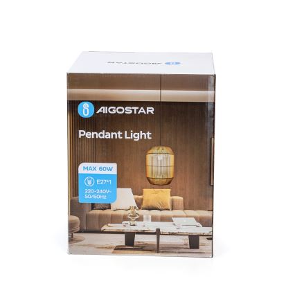 Aigostar - Suspension sur câble 1xE27/60W/230V beige Ø 23 cm