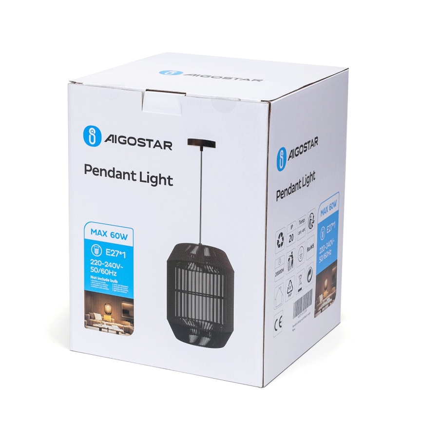 Aigostar - Suspension sur câble 1xE27/60W/230V noire Ø 23 cm
