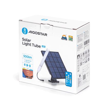 Aigostar - Tube avec panneau solaire à intensité variable LED/3,2V 3000K/4000K/6500K IP65 + télécommande