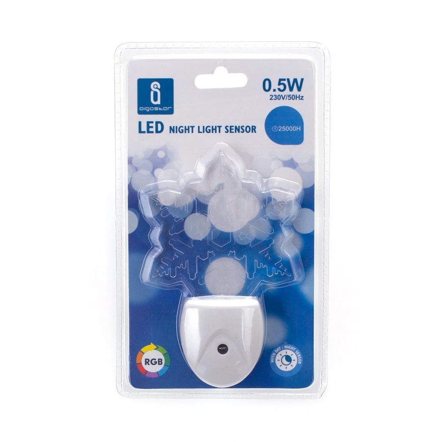 Aigostar - Veilleuse RGB avec détecteur crépusculaire LED/0,5W/230V flocon de neige