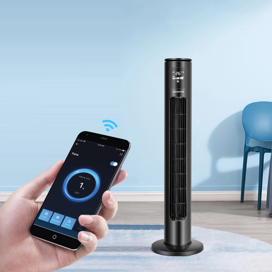 Aigostar - Ventilateur colonne 50W/230V noir Wi-Fi + télécommande