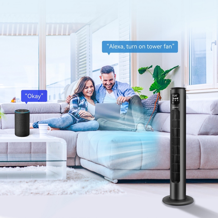 Aigostar - Ventilateur colonne 50W/230V noir Wi-Fi + télécommande