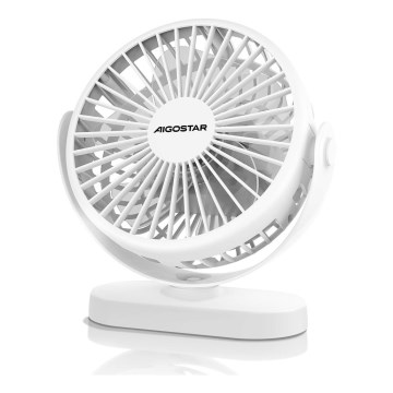 Aigostar - Ventilateur de bureau rechargeable 4W/5V 1500mAh blanc